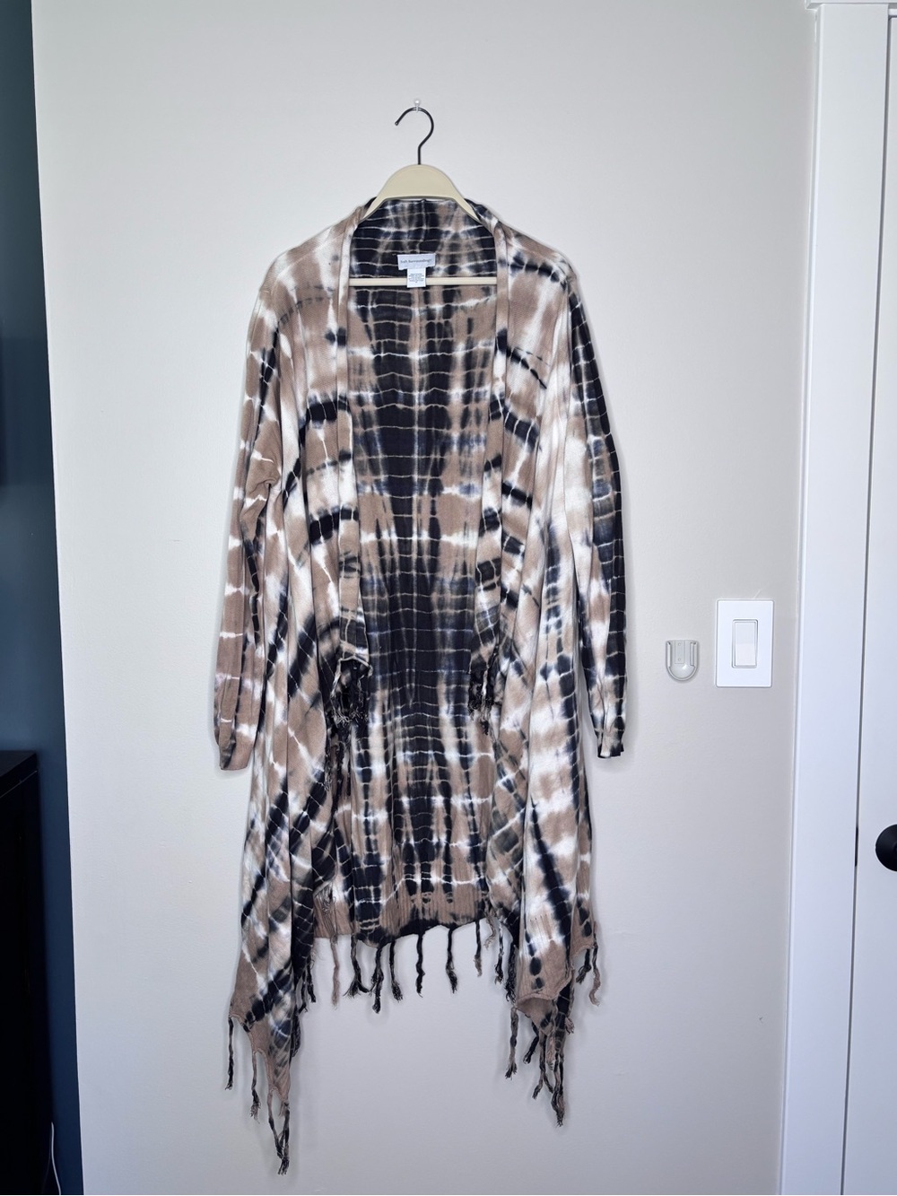 Soft Surroundings Tie-Dye Fringe Open-Front Cardigan